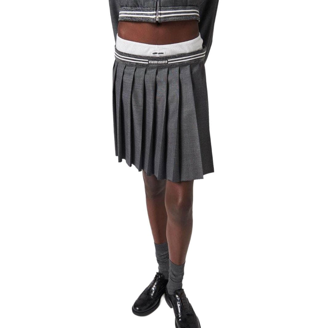 Юбка Miu Miu SS24 Logo Pleated Skirt Grey - изображение 5