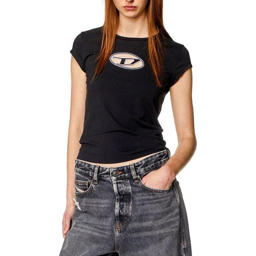 Футболка DIESEL Черные Женские T-рубашки - изображение 2