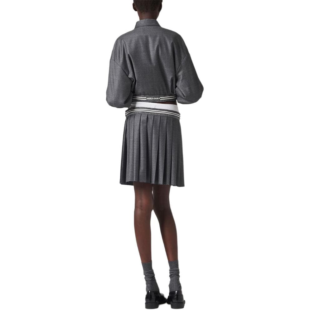 Юбка Miu Miu SS24 Logo Pleated Skirt Grey - изображение 7