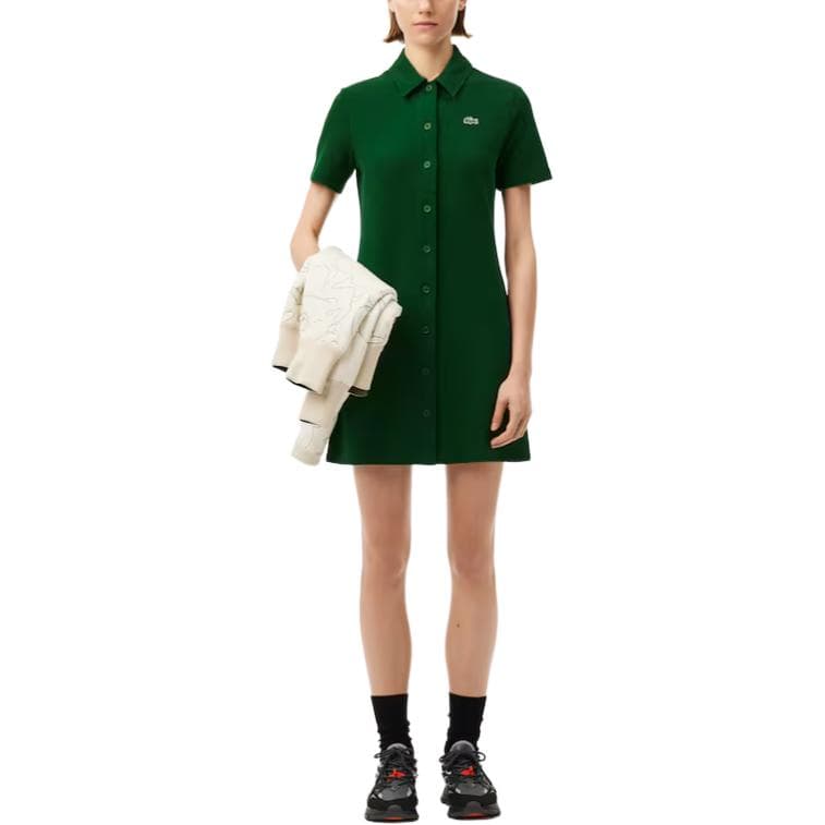 Платье LACOSTE Короткое платье с короткими рукавами женский сосновый зеленый - изображение 4