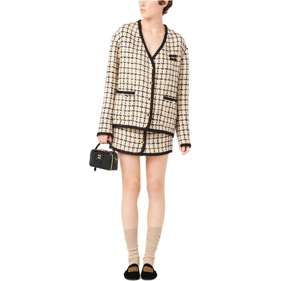 Юбка Miu Miu FW23 Plaid Embroidered Logo Skirt - изображение 8