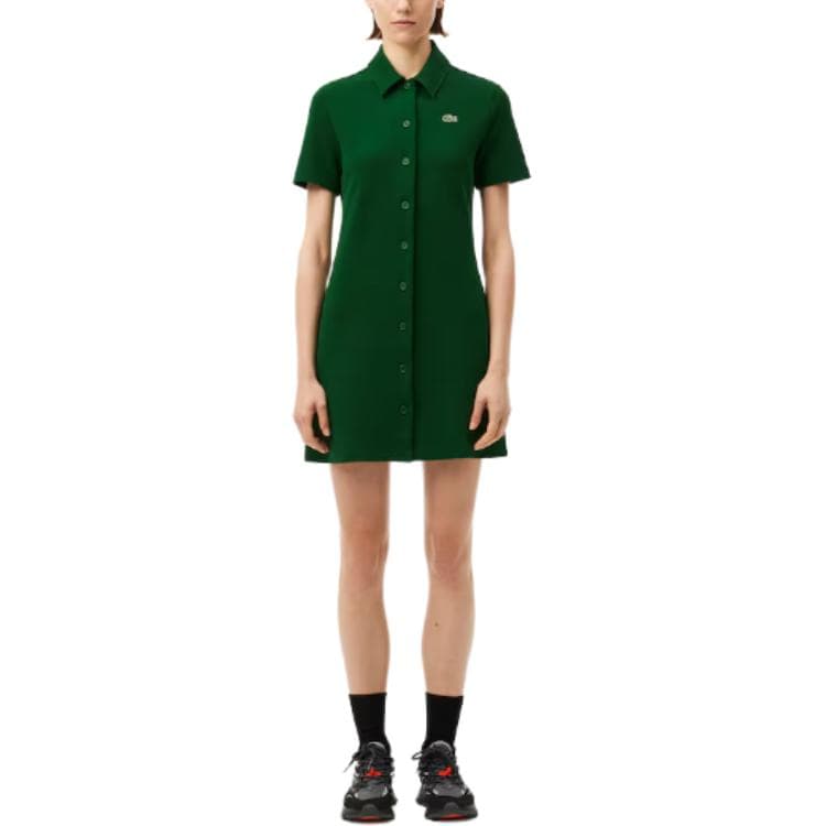 Платье LACOSTE Короткое платье с короткими рукавами женский сосновый зеленый - изображение 3