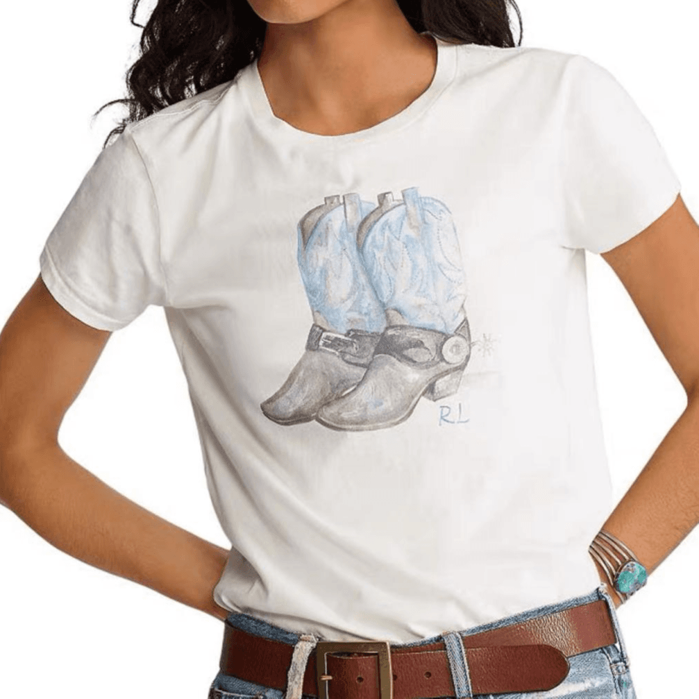 Футболка Polo Ralph Lauren SS24 Ботинки с принтом круглый вырез короткая рукавная рубашка женская белая - изображение 2