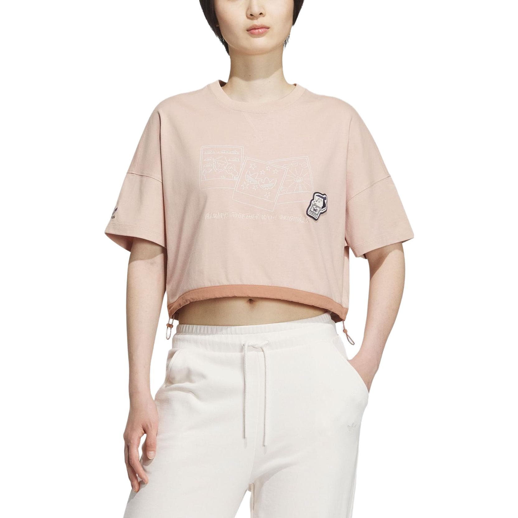 Футболка Adidas Originals x Long Field Collaboration Рукав с спущенным плечом T-рубашка Женская Жемчужно-дымчатый серый - изображение 2