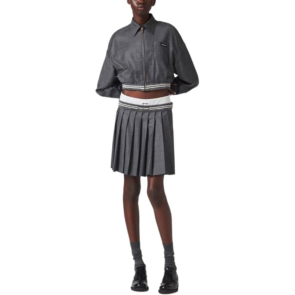 Юбка Miu Miu SS24 Logo Pleated Skirt Grey - изображение 6
