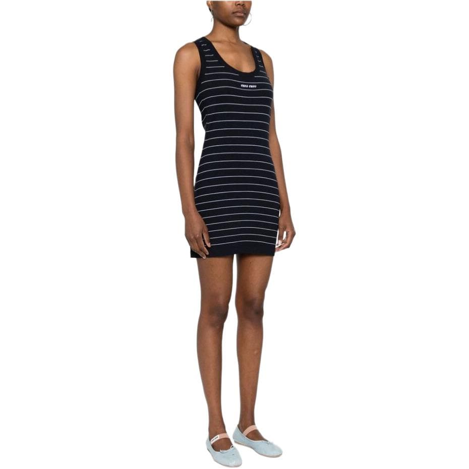 Miu Miu SS24 Striped Logo Dress Navy - изображение 3