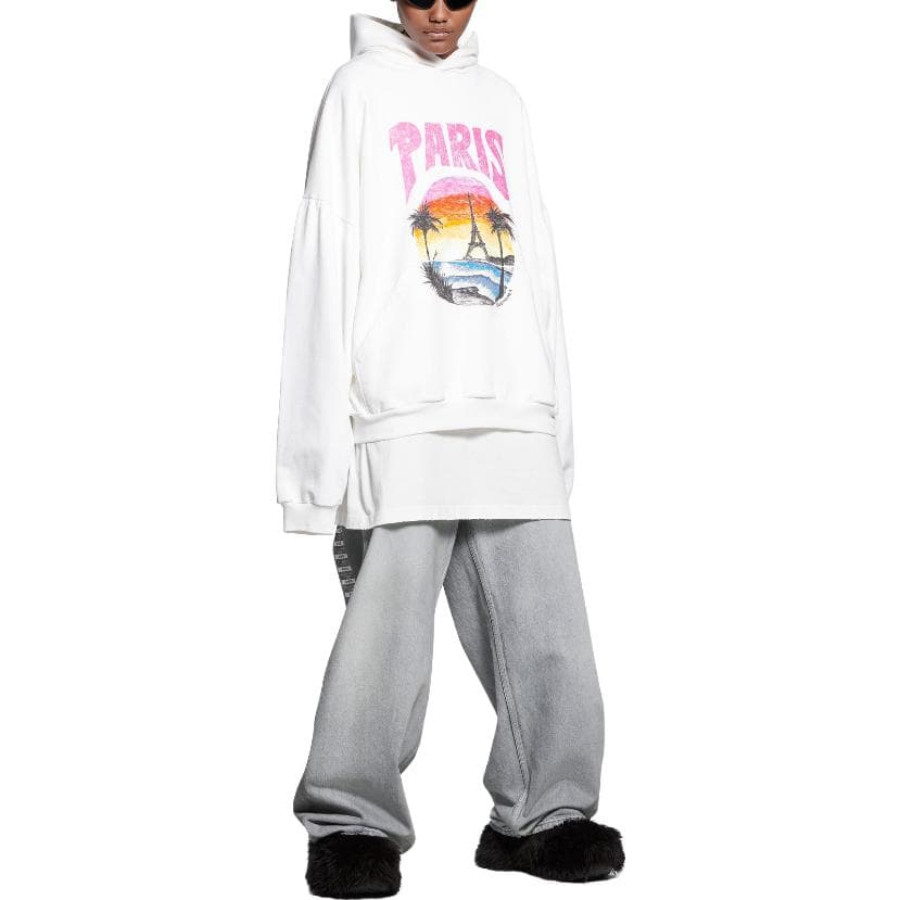 Худи Balenciaga Paris Tropical Round Hoodie White/Pink - изображение 4