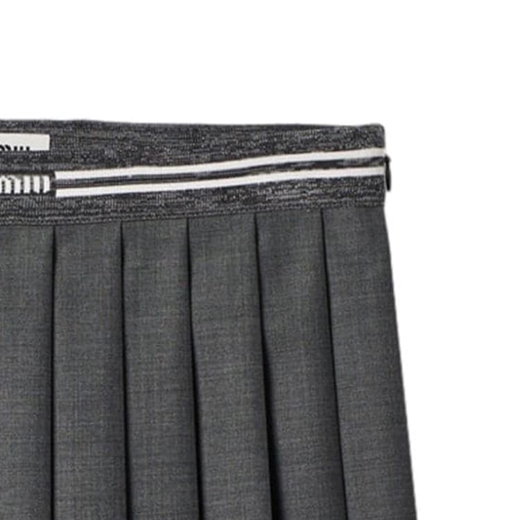 Юбка Miu Miu SS24 Logo Pleated Skirt Grey - изображение 3