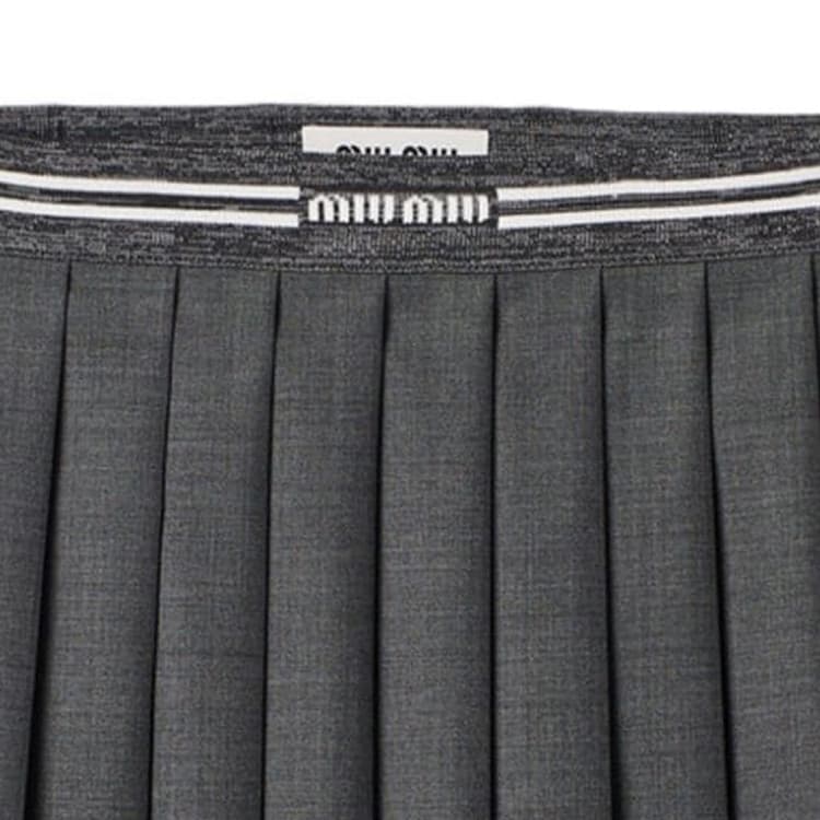 Юбка Miu Miu SS24 Logo Pleated Skirt Grey - изображение 2