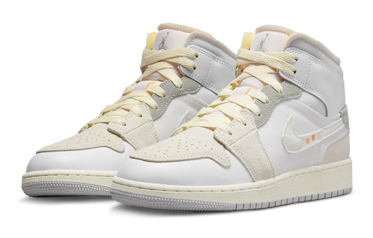 Кроссовки для баскетбола Jordan Air Jordan 1 Mid SE Craft "White and Phantom" GS - изображение 3