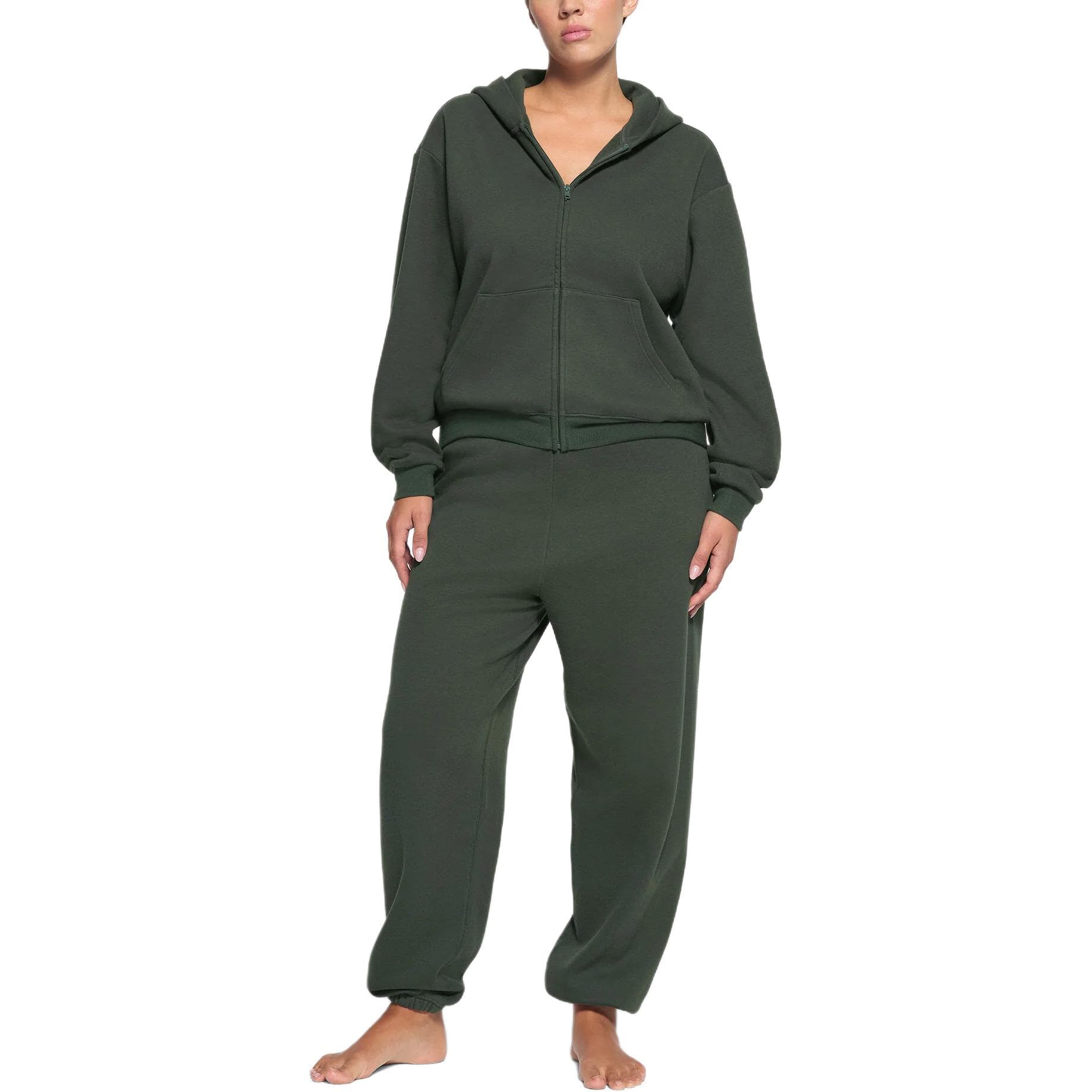 Худи SKIMS COTTON FLEECE CLASSIC ZIP UP HOODIE SPRUCE - изображение 2