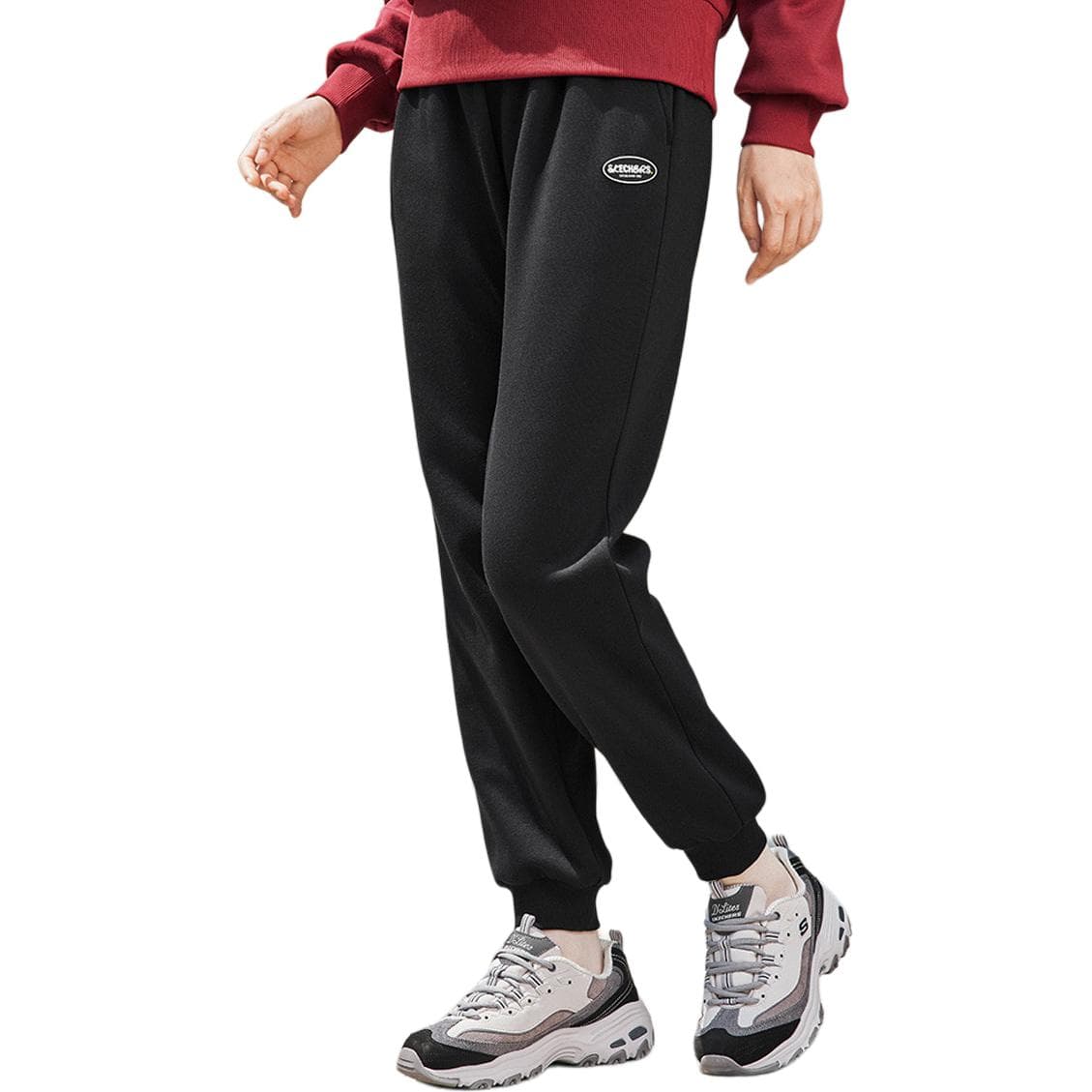 Штаны Skechers Флисовая подкладка однотонные эластичные манжеты вязаные тренировочные штаны женские угольно-черный - изображение 3