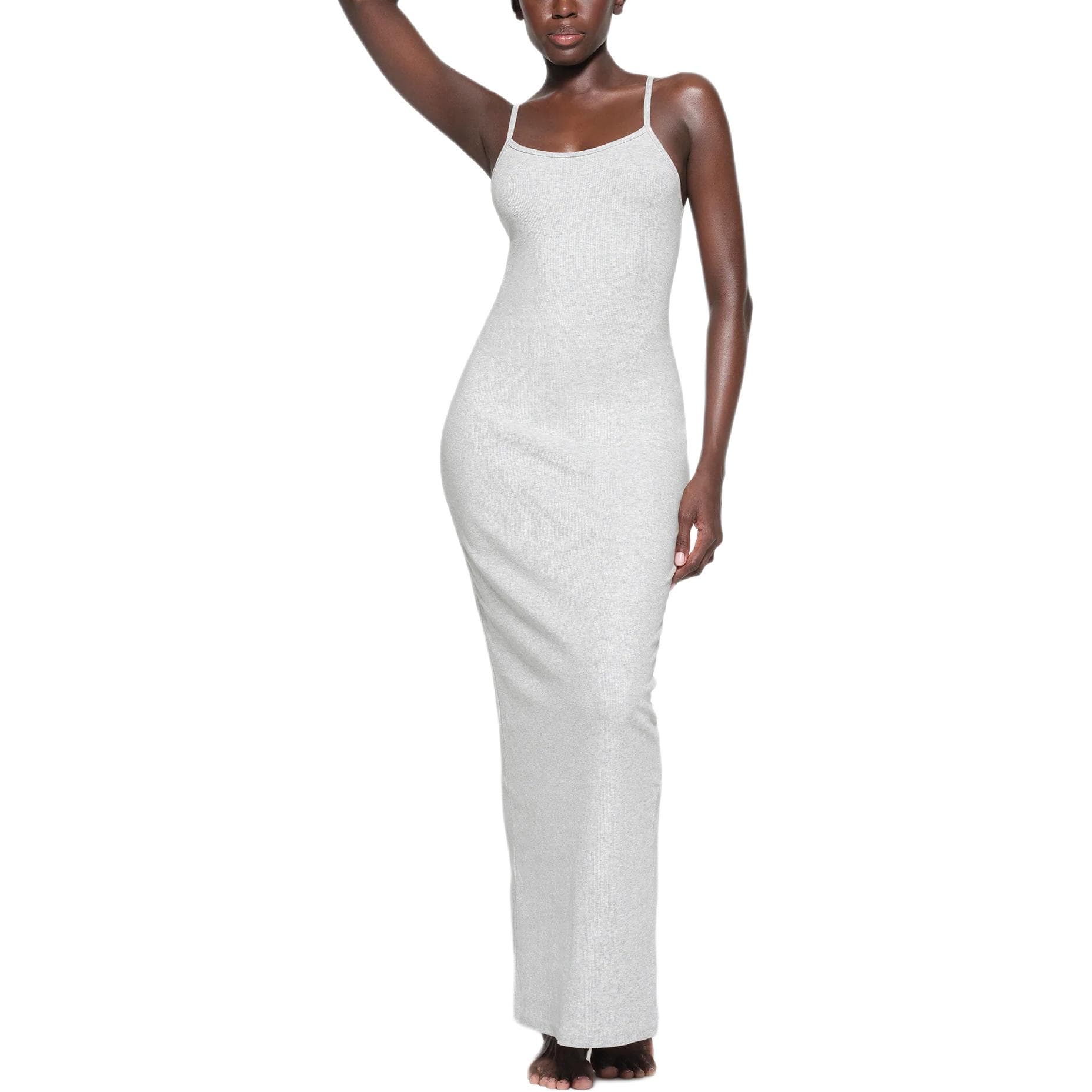 SKIMS Cotton Rib Long Cami Dress Light Heather Grey - изображение 2