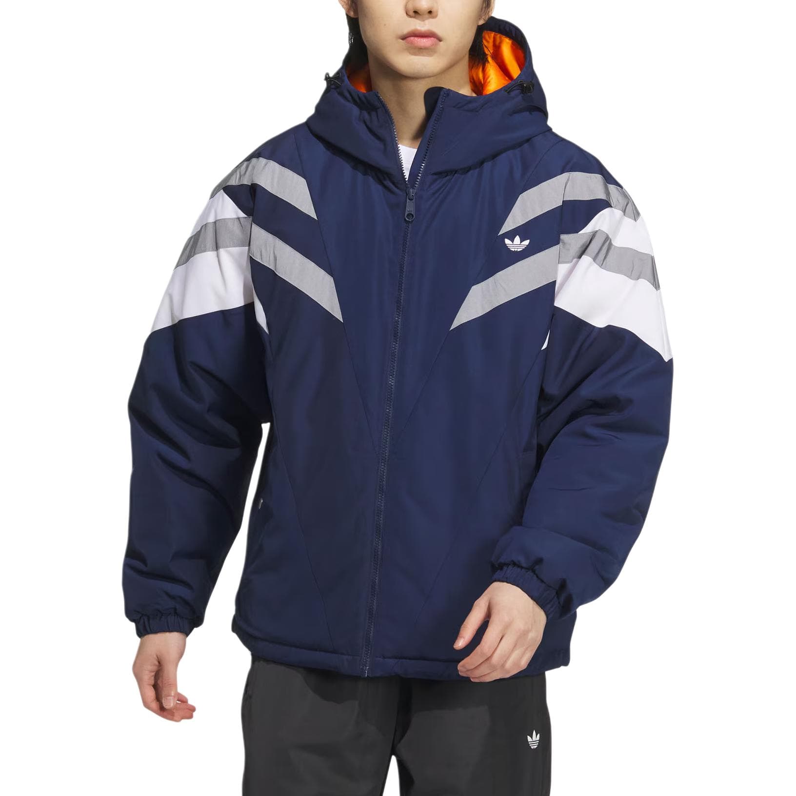 Зимняя куртка пуховик Adidas Originals Винтаж Хлопковый пуховик Мужской Темно-индиго Белый - изображение 2