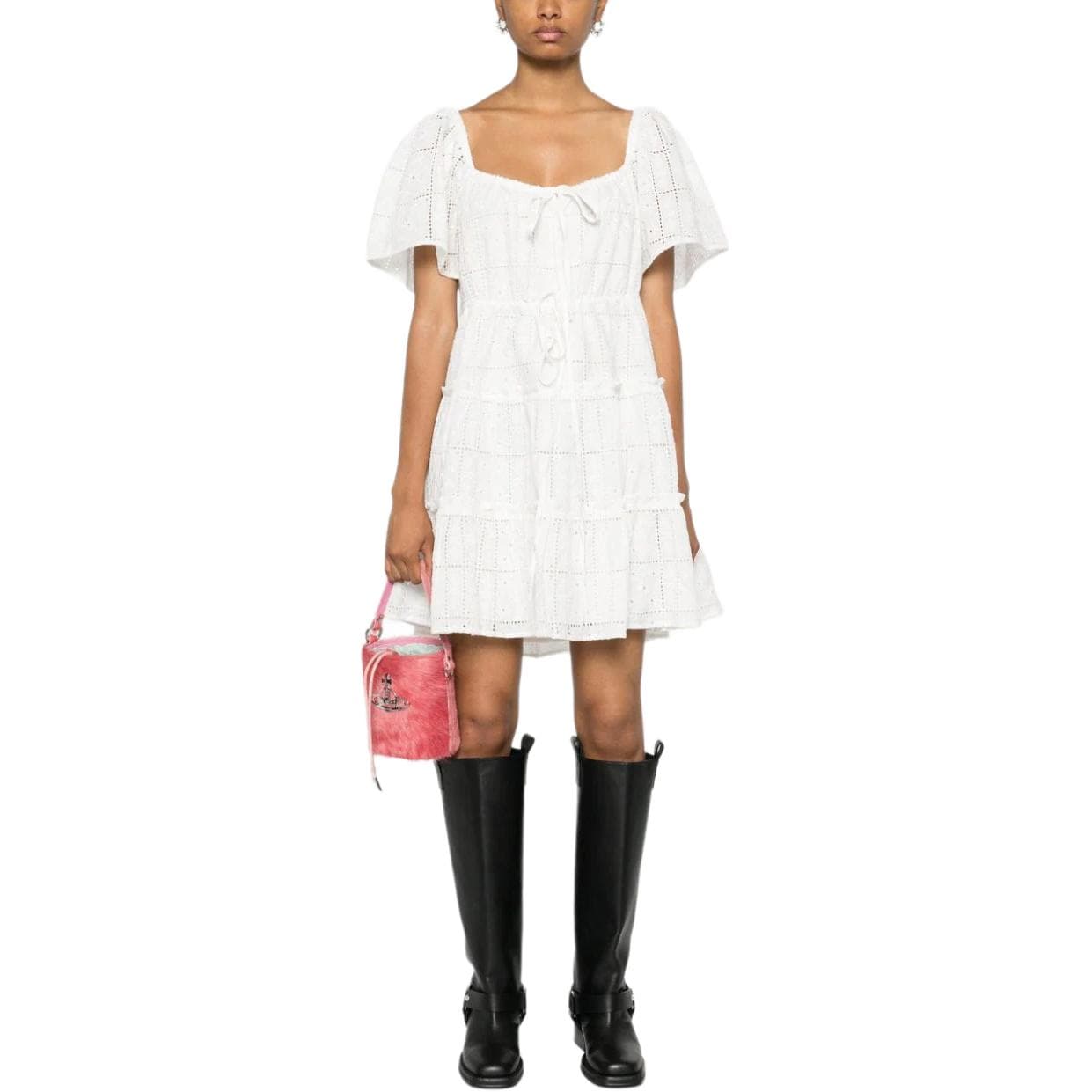Платье GANNI Короткий Sleeved Платье Women's White - изображение 1
