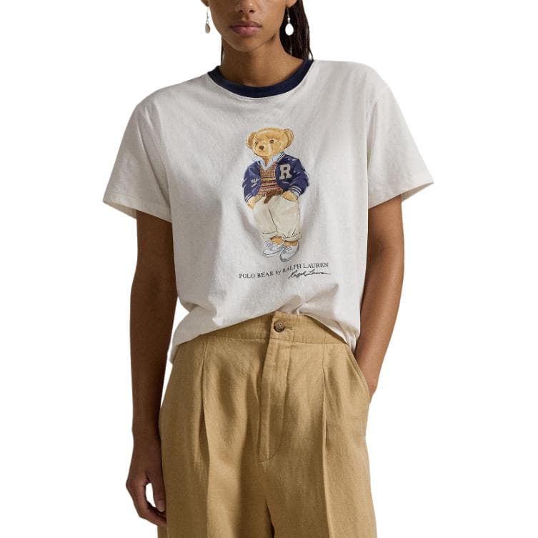 Футболка Polo Ralph Lauren Polo Bear T Рубашка Женская Белая Прямой крой Версия - изображение 3