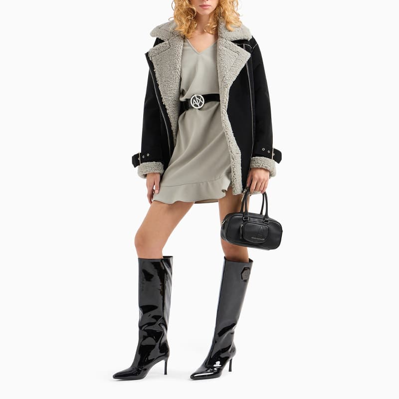 Платье ARMANI EXCHANGE FW24 Длинный Sleeved Платье Женские Серо-зеленый - изображение 4