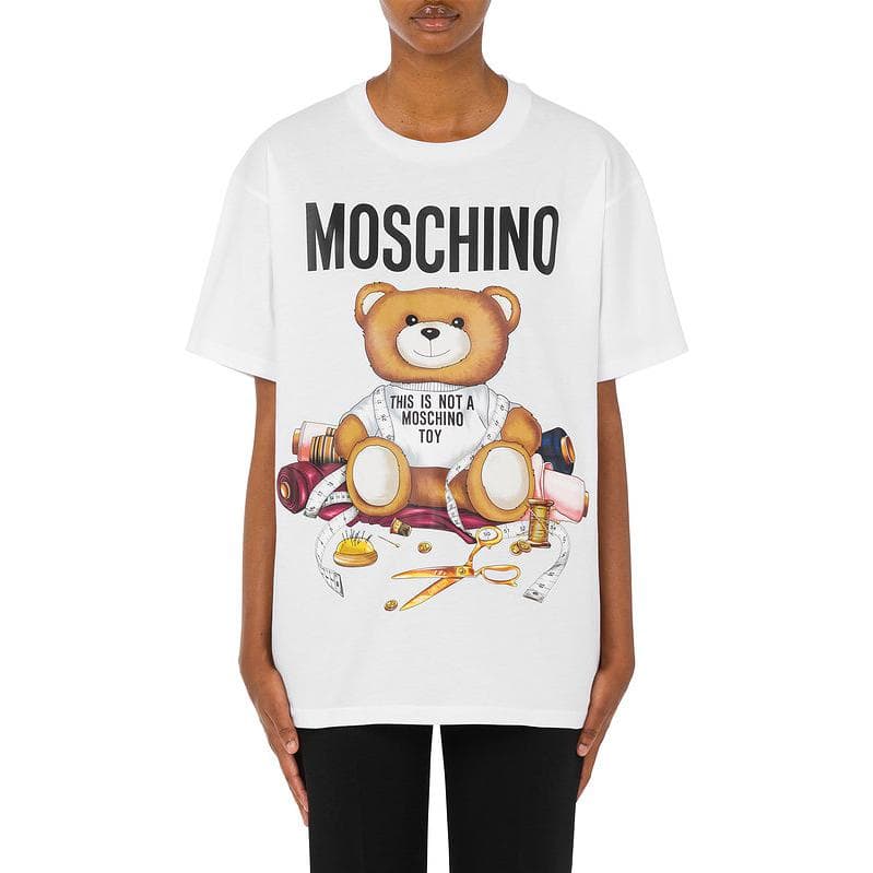 Футболка MOSCHINO SS23 Рукав с оборванным плечом T-рубашка Женская Белая - изображение 2