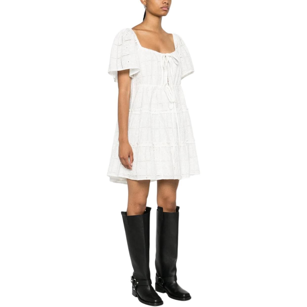 Платье GANNI Короткий Sleeved Платье Women's White - изображение 3