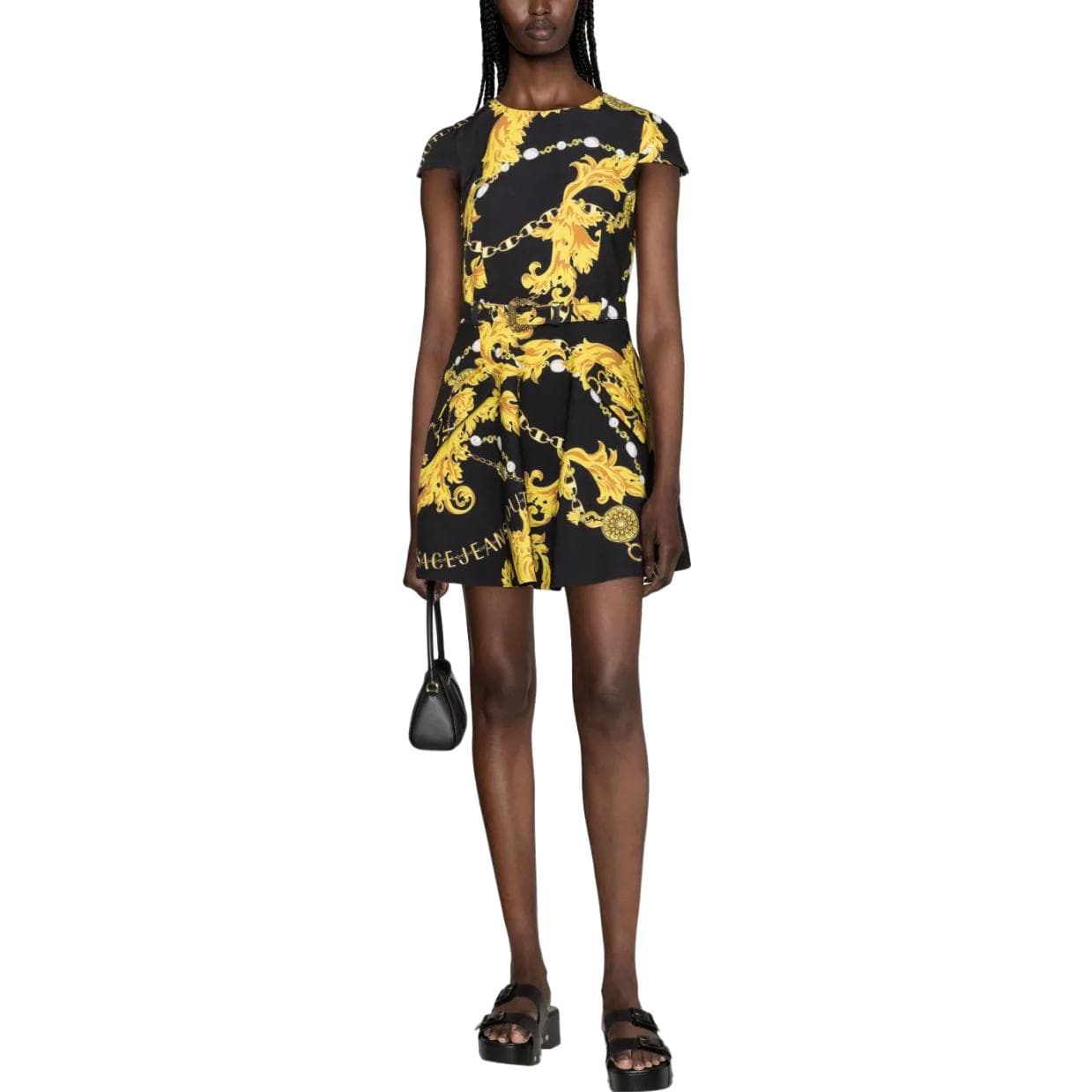 Платье Versace Jeans Couture SS23 Короткий Sleeved Платье Женские Черный - изображение 2