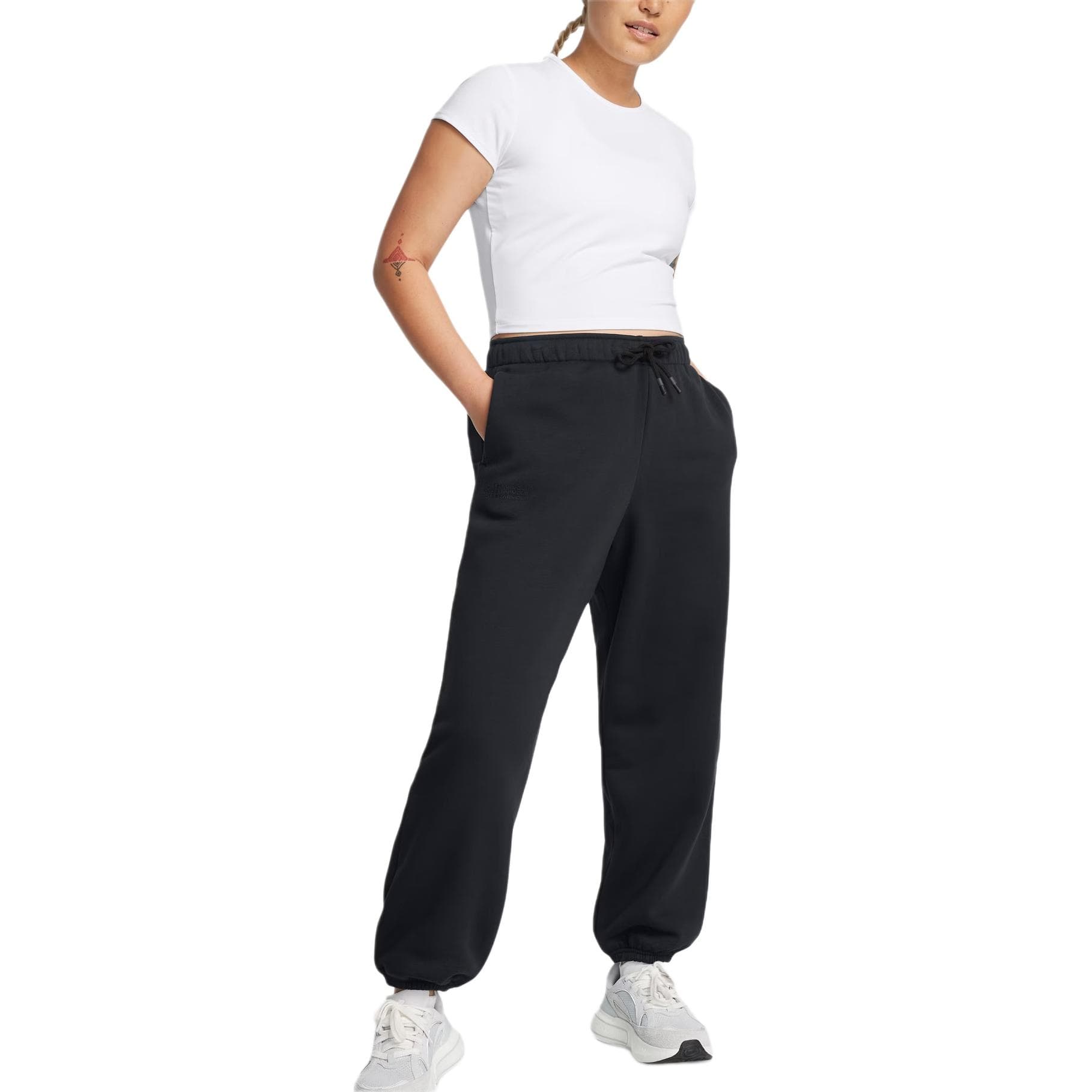 Штаны Under Armour IconWordmark Флис Oversized Вязаные Тренировочные Брюки Женские Черные - изображение 3