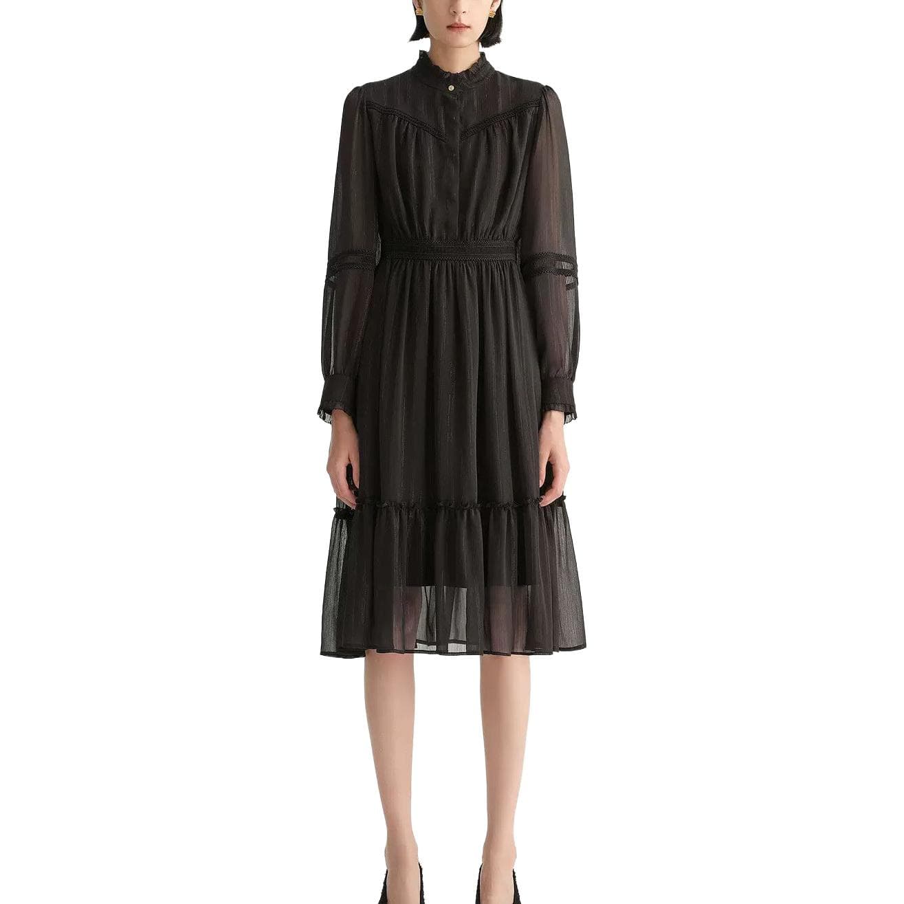 Платье KARL LAGERFELD Длинный Sleeved Платье Женские Черный - изображение 2