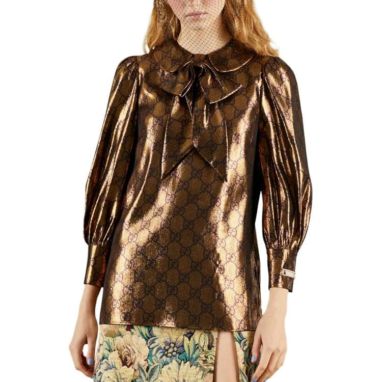 Платье Gucci SS23 Logo Print Long Sleeve Dress Gold - изображение 7