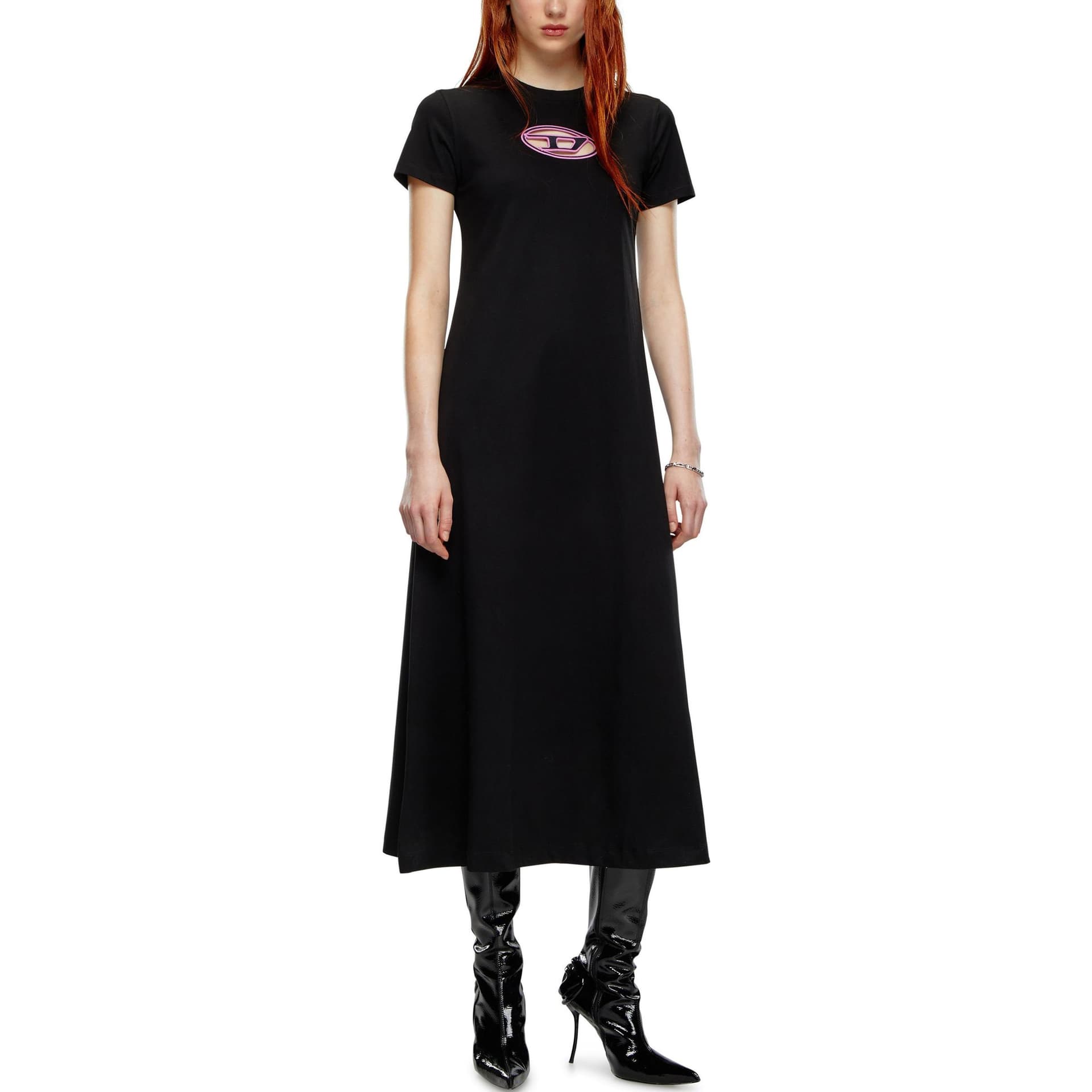 Платье Diesel Короткий Sleeved Платье Женские Черный розовый - изображение 2