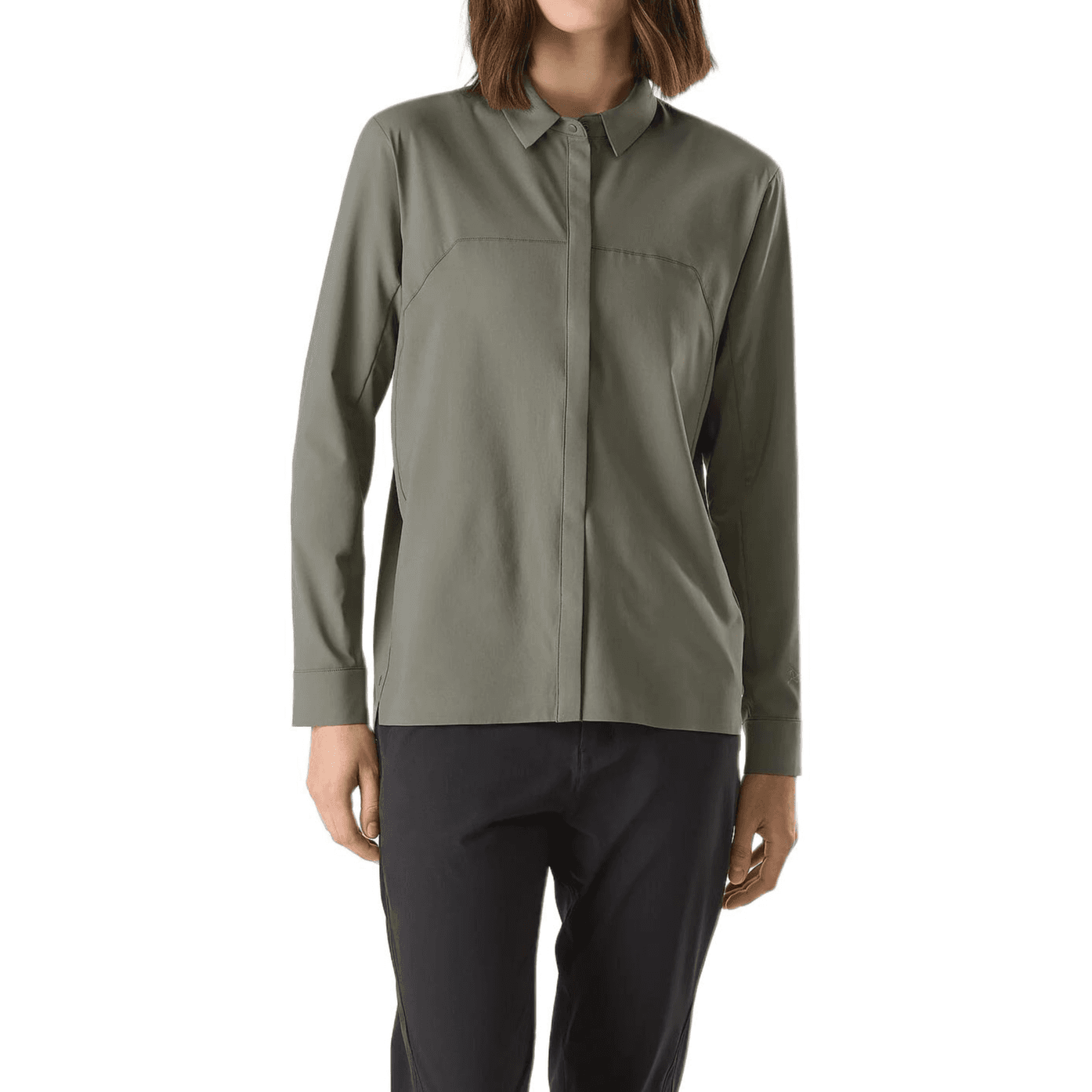 Блузка Arcteryx SKYLINE Klemtu UV Оксфордская рубашка с длинными рукавами Отложной воротник Повседневный Однотонный Женский Зеленый - изображение 2