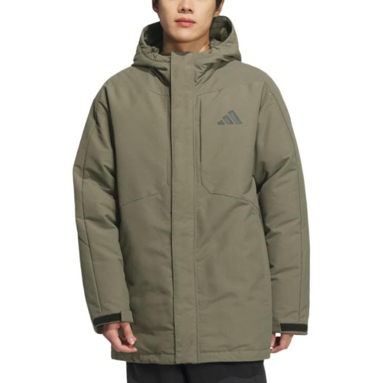 Зимняя куртка Adidas DWR Пуховик Мужской Слоистый Оливково-Зеленый - изображение 2
