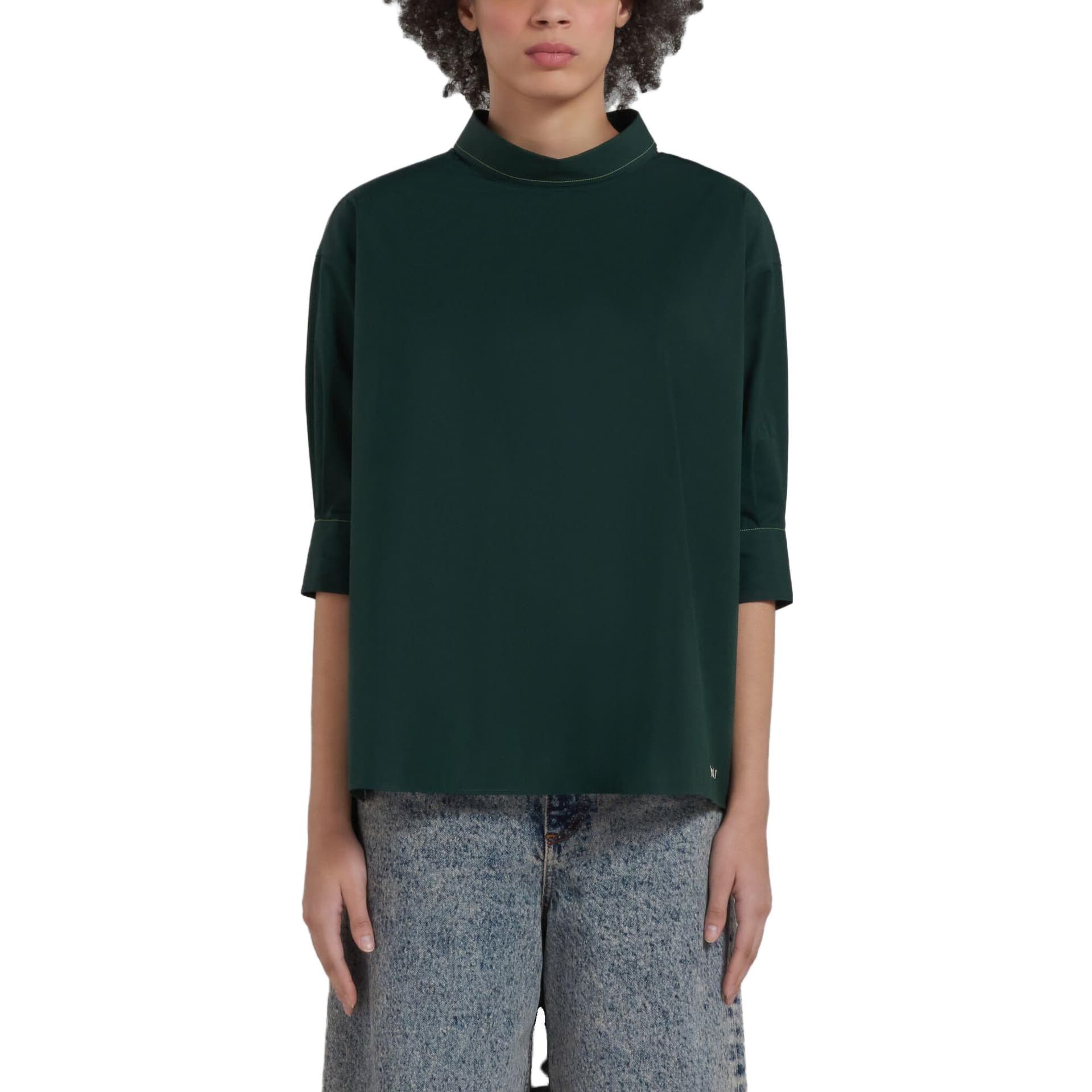 Блузка MARNI Green Bio Poplin Top With Ope - изображение 2