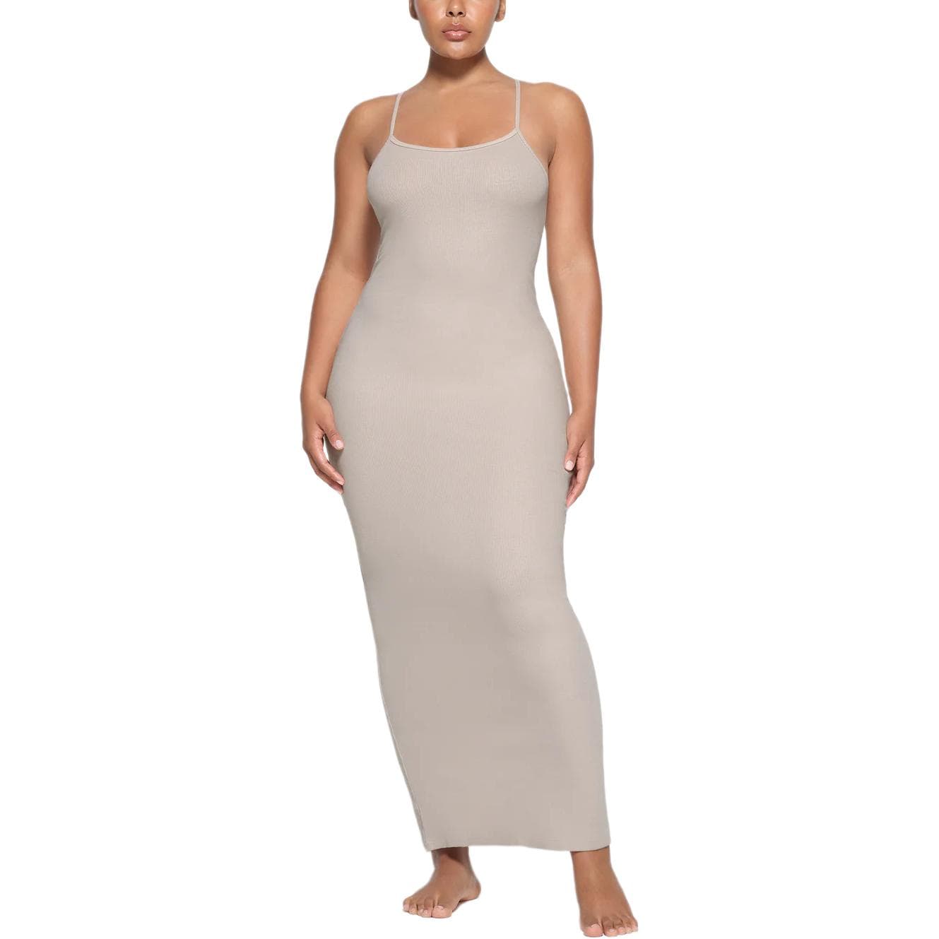 SKIMS Cotton Rib Long Cami Dress Stone - изображение 3
