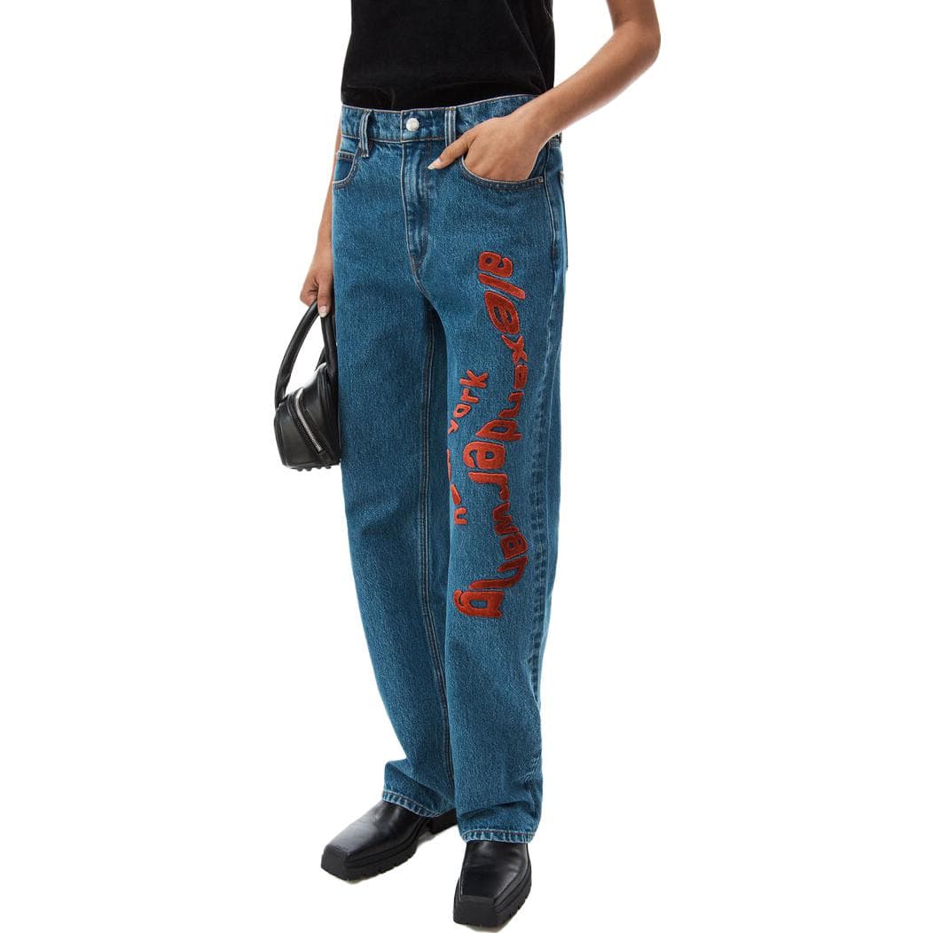 Джинсы alexander wang Ez Wavy Logo Jean In Denim - изображение 4