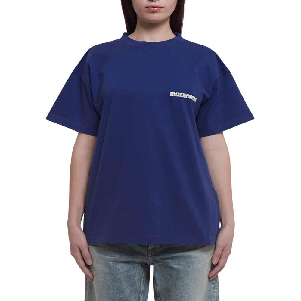 Футболка Balenciaga SS23 Logo Embroidered Tee Blue - изображение 3