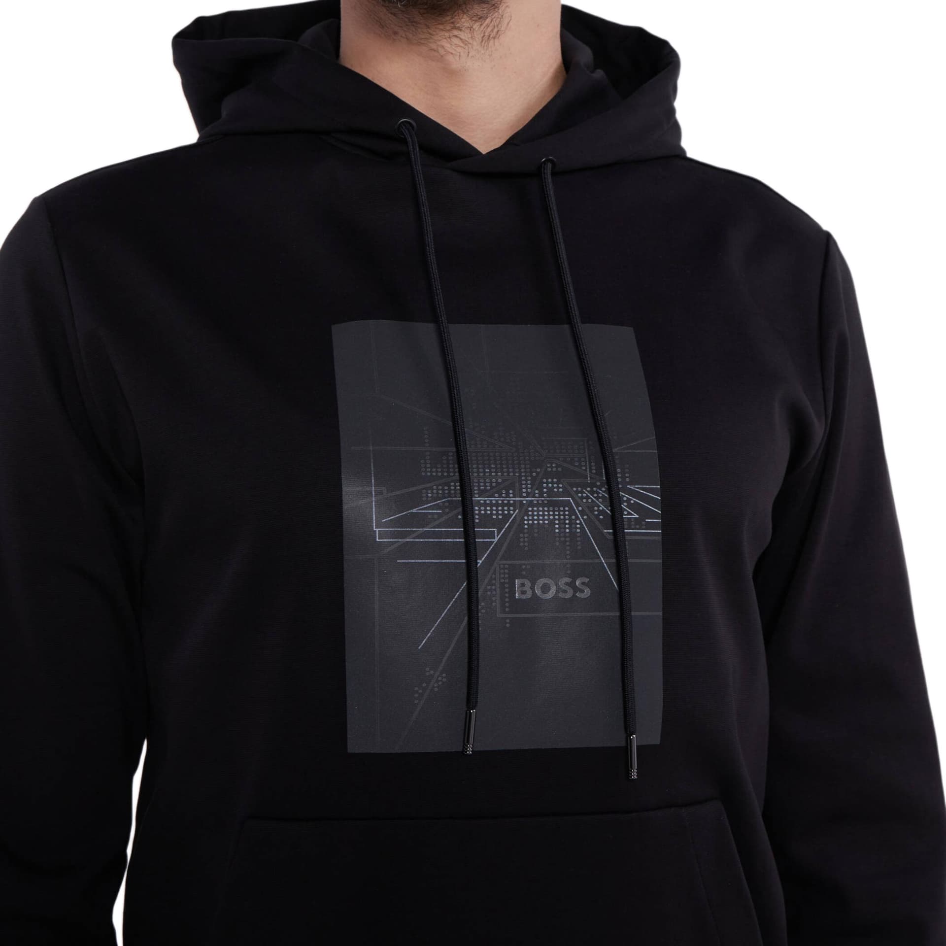 Худи HUGO BOSS SS24 Мужская черная толстовка с капюшоном и шнурком - изображение 5