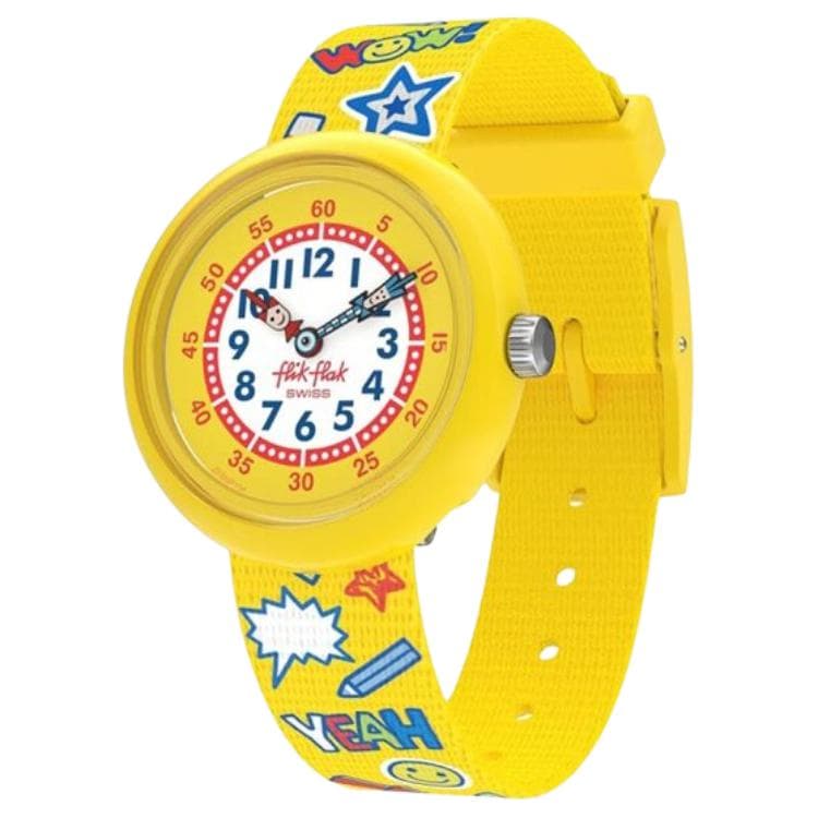 Часы SWATCH Flik Flak Кварцевый механизм водонепроницаемость 30 м детские часы диаметр циферблата 31,85 мм желтый циферблат - изображение 2