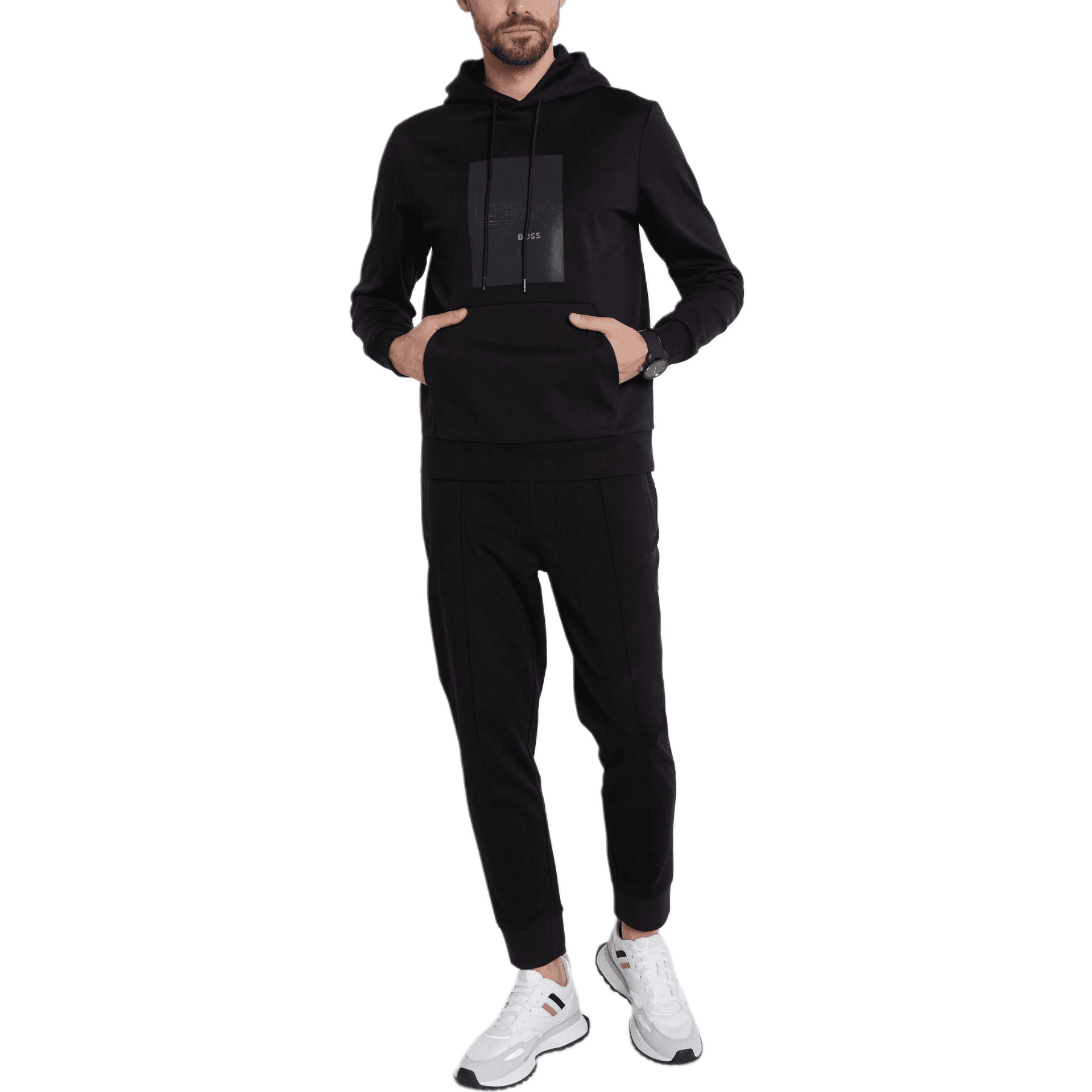 Худи HUGO BOSS SS24 Мужская черная толстовка с капюшоном и шнурком - изображение 3