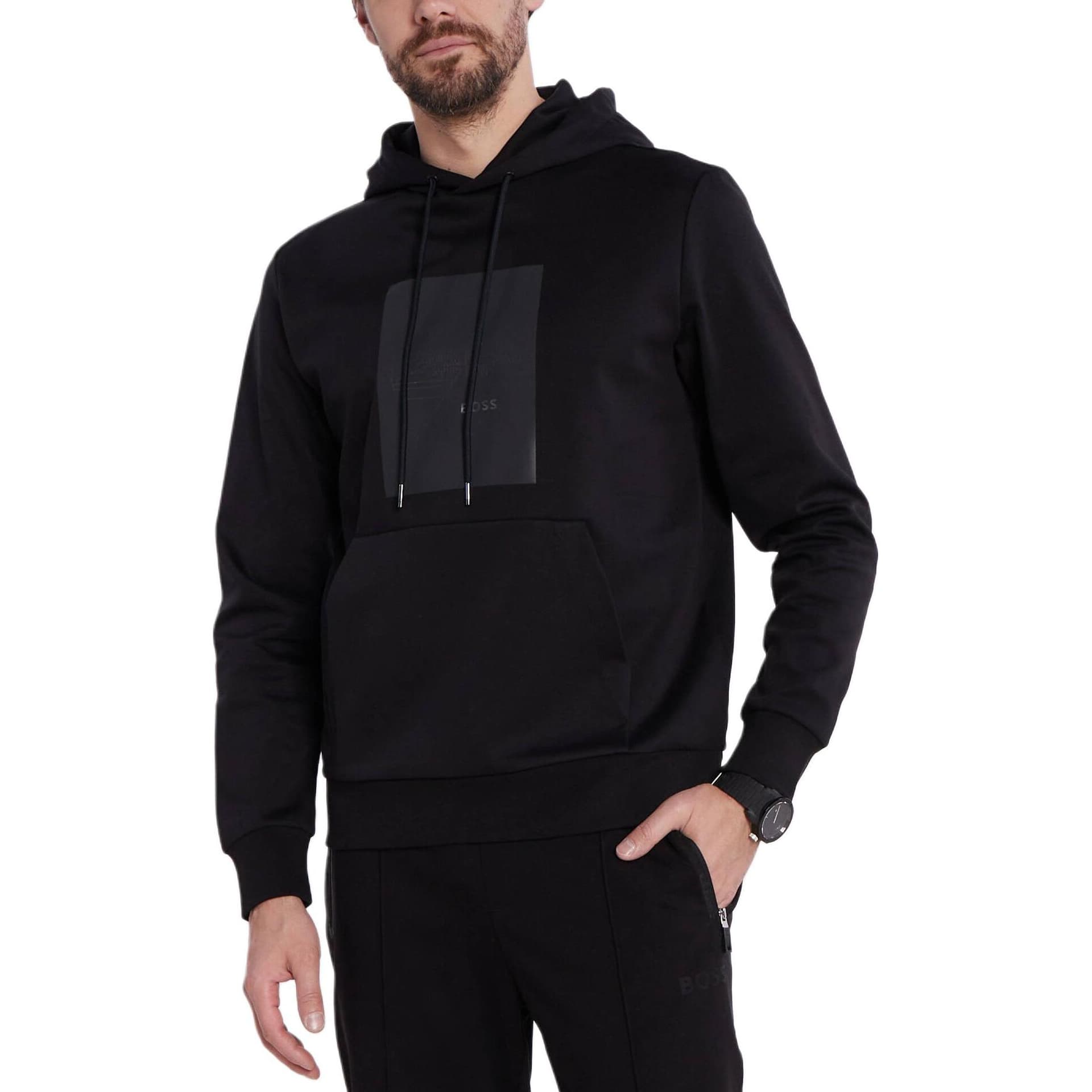 Худи HUGO BOSS SS24 Мужская черная толстовка с капюшоном и шнурком - изображение 4