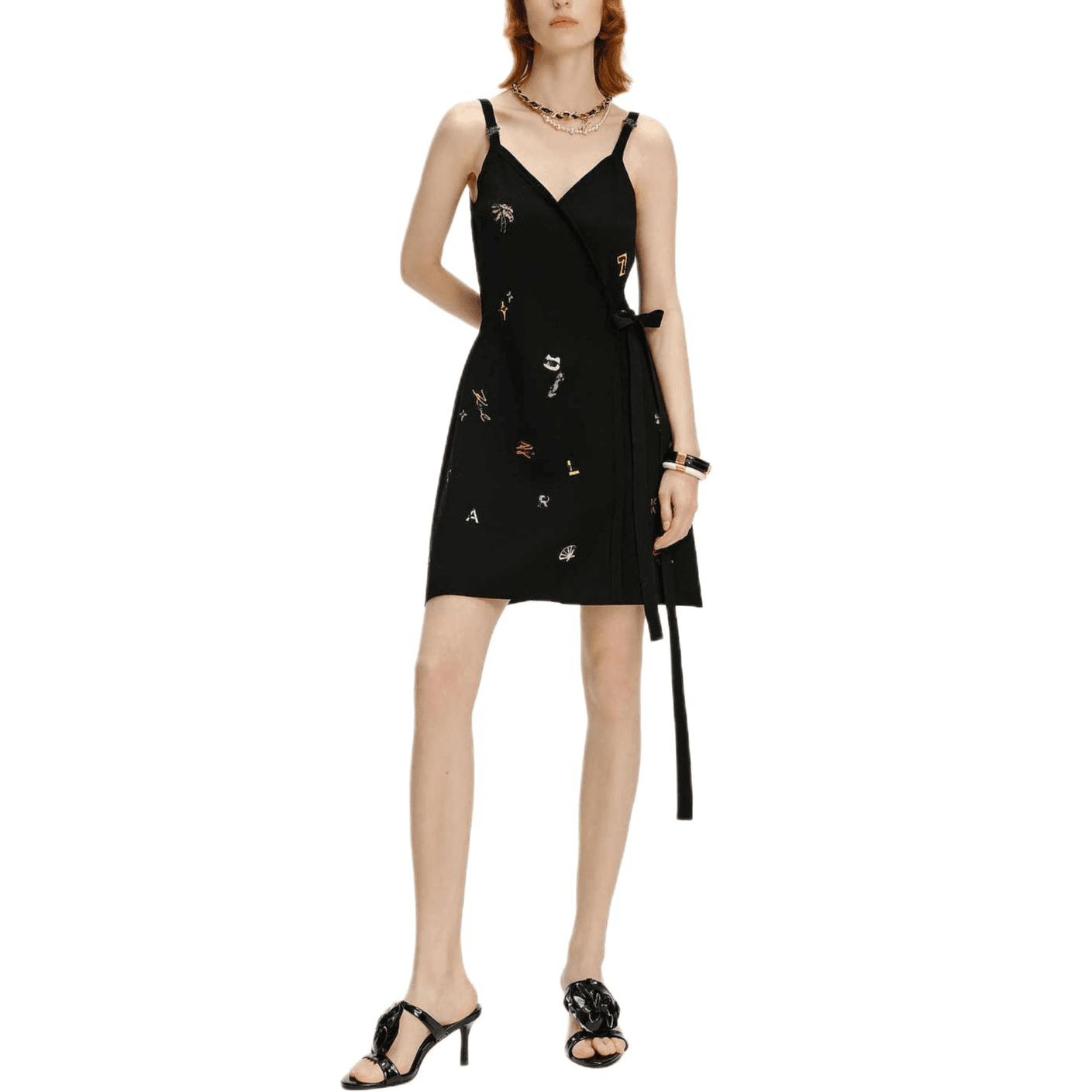 KARL LAGERFELD Элегантный деловой повседневный стиль путешествие однотонный с принтом шнуровка укороченный платье на бретелях женский - изображение 2