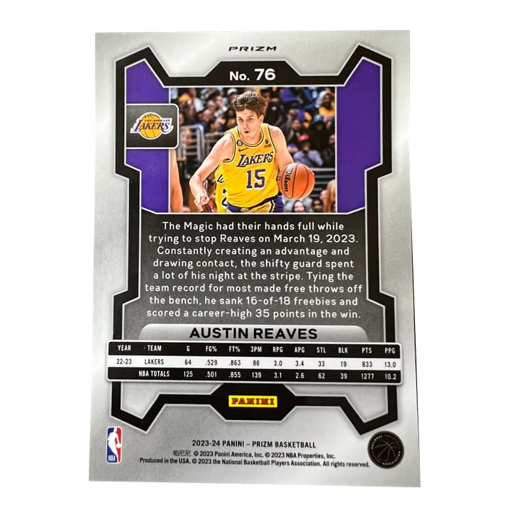 Коллекционные карточки PANINI Риверс 2024—25 Баскетбольная команда Lakers Коллекция PRIZM - изображение 2