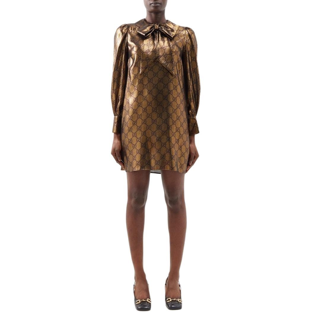 Платье Gucci SS23 Logo Print Long Sleeve Dress Gold - изображение 6
