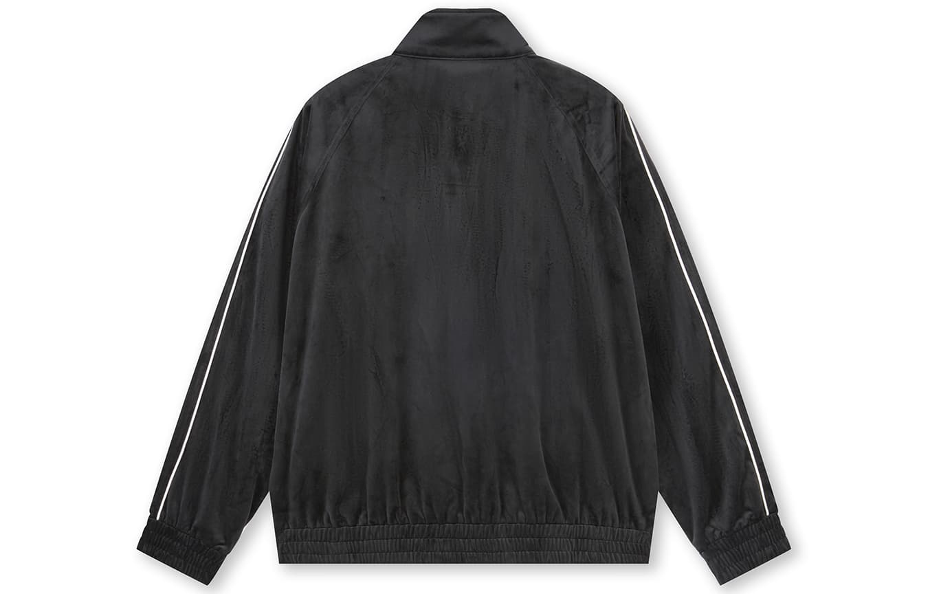 Куртка BONELESS Воротник-стойка Вышивка Бархат Tencel Экстра свободный Роскошная уличная одежда Рукав реглан Контрастные цвета Премиум-графитовый черный Модный бренд Куртки & Пальто Унисекс Черный - изображение 2