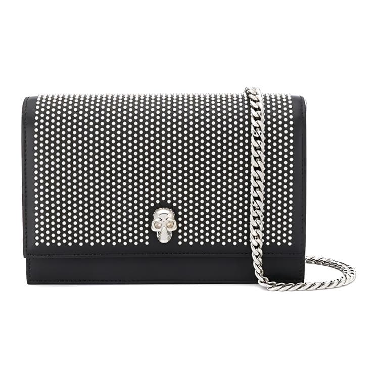 Мини-сумка Alexander McQueen Silver Studded Skull Leather Shoulder Bag Black - изображение 1