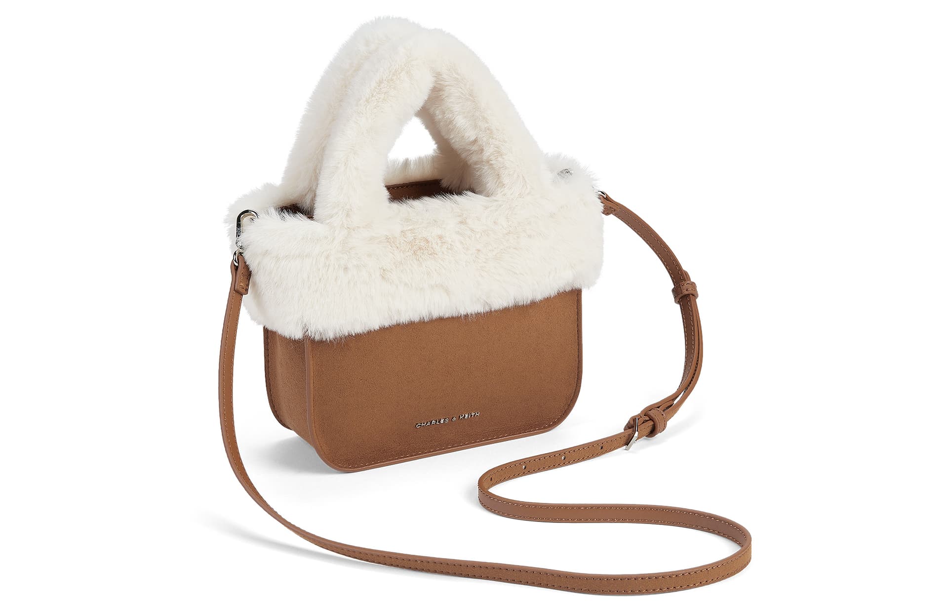 Сумка CHARLES&KEITH Мягкая сумка-тоут из искусственного меха PU с тканевыми вставками, Орех, Ручная сумка, Сумка через плечо, Обычный размер, Женский, Коричневый/бежевый/розовый - изображение 3