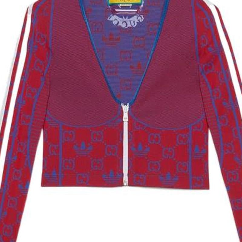 Кофта Gucci x adidas Originals FW22 Logo V-Neck Zip Sweatshirt Red - изображение 2