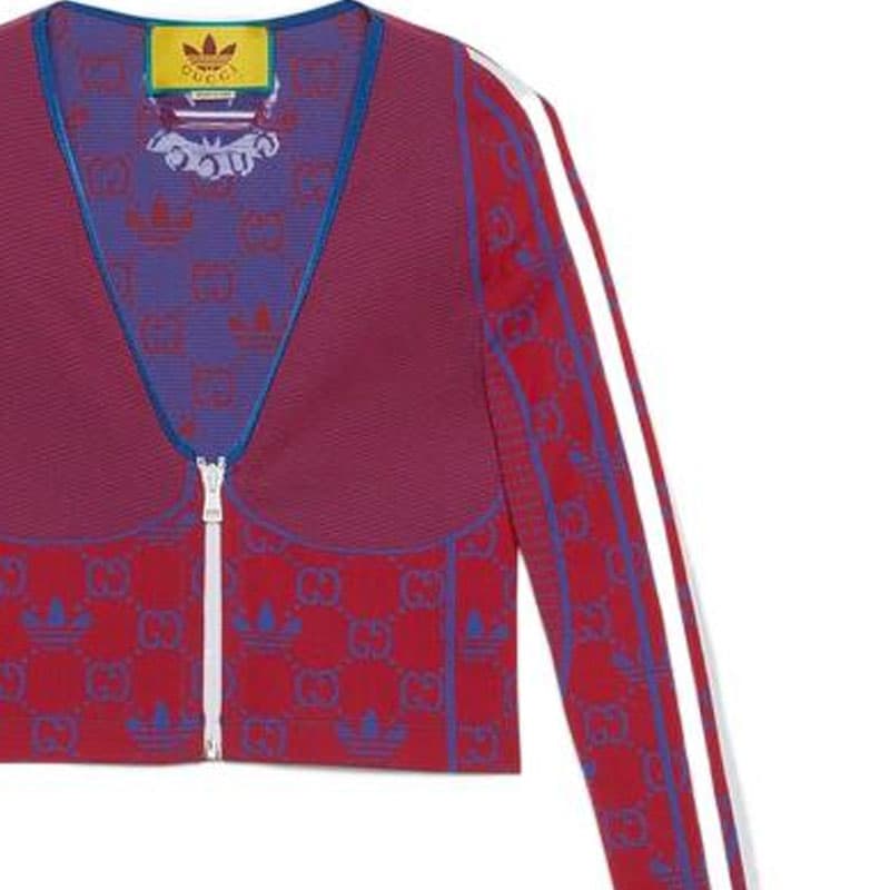 Кофта Gucci x adidas Originals FW22 Logo V-Neck Zip Sweatshirt Red - изображение 3