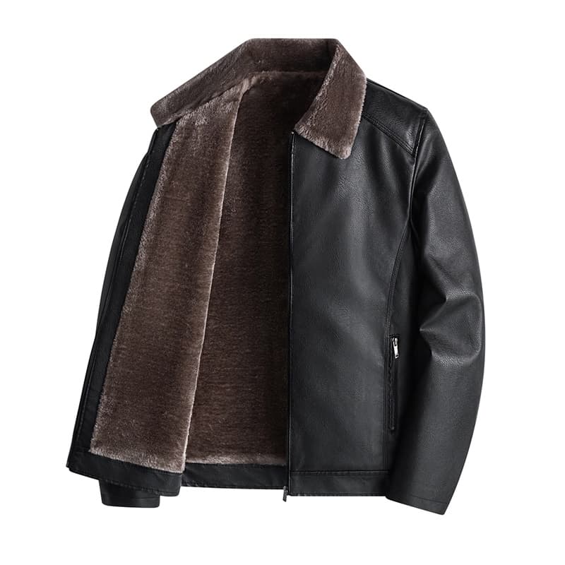 Кожаная куртки PIERRE CARDIN Утолщенный и с флисовой подкладкой однотонный откладной воротник стиль для мужчин защита от холода - изображение 4