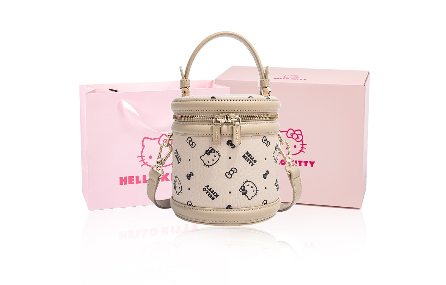 Сумка Sanrio Hello Kitty PU (полиуретан) Сумка через плечо Цилиндрическая сумка Сумки Женские Белый Коричневый Черный - изображение 2