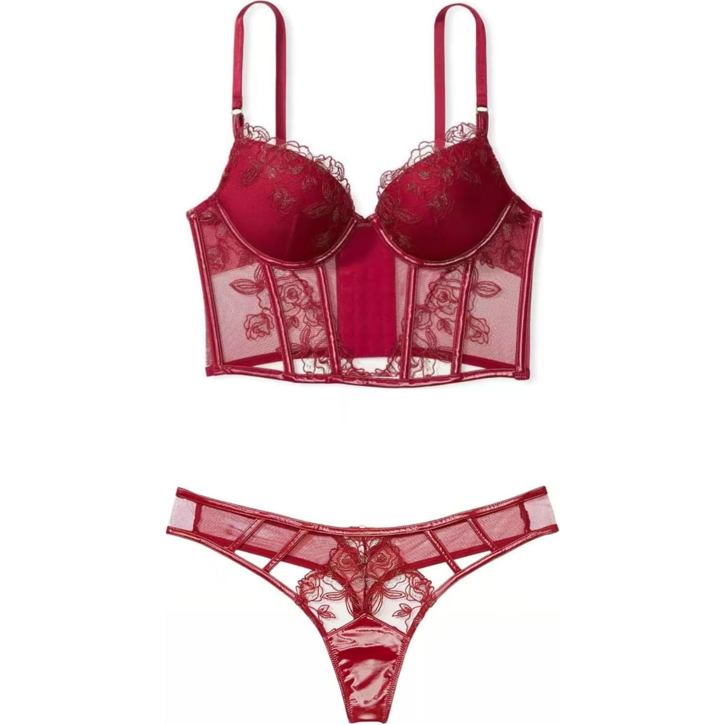 Трусы Victoria's Secret Комплект нижнего белья "Magical Цветочный" Женский Ржаво-Красный - изображение 1
