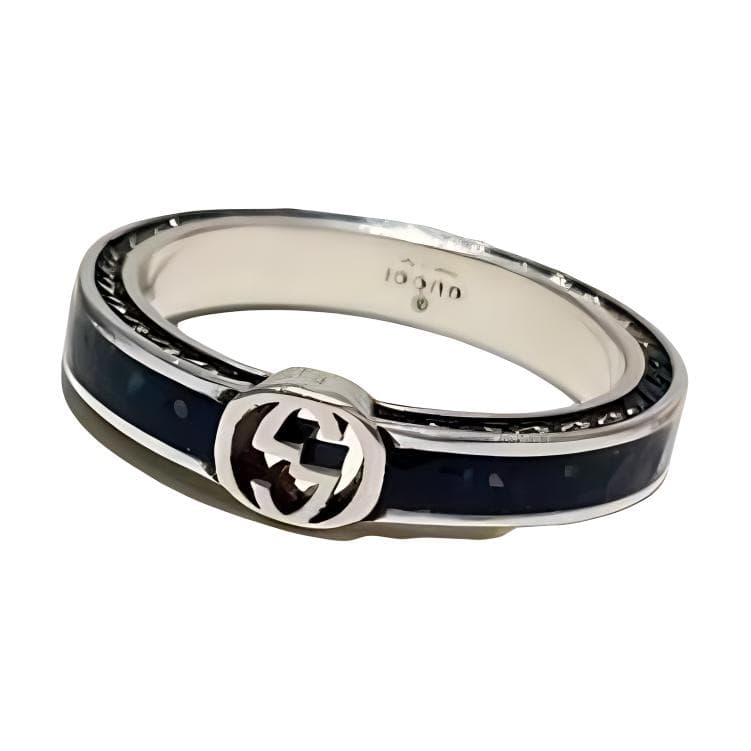Кольцо GUCCI Interlocking Double G Enamel Ring Black - изображение 2